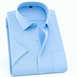 Men's Dress Shirts Mens Shirt Short Sle Solid White Blue Pink Shirt Easy Care Formal Elastic Comfortable Dress Shirts Plus Size Tops Yyqwsj d240507