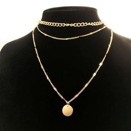 Jewelry Personalized Short Necklace Pendant Sweater Chain Women's Crystal Sequin Round Dot Multi layered Neckchain