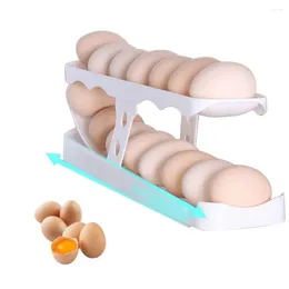 Storage Bottles Rolldown Scrolling Egg Rack Thickening Double-layer Slide-type Box White Automatic Holder Container Organizer