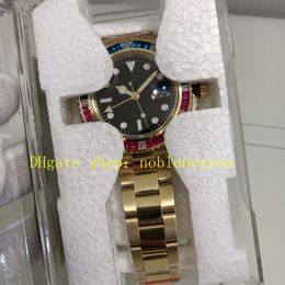 2 Style Automatic Watches Authentic Picture for Mens 40mm Black Dial 116758 Red Blue Diamond Bezel Yellow Gold 904L Steel Bracelet Mechanical Casual Sport Watch