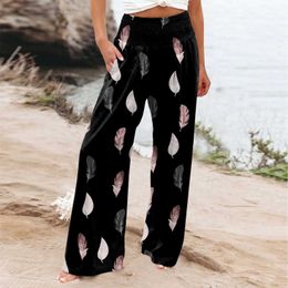 Women's Pants Capris Summer Sweatpants For Women 2023 Strtwear Printed Wide Leg Trousers With Elastic Belt High Waist Lng Skirt Pants Pantnes Y240504