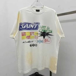 Men's T-Shirts New Saint Michael T-shirt Men Woman Summer Wash Vintage Direct Spray Graffiti Letter PrintHigh Quality Top Tees J240506