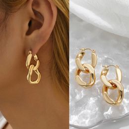 Dangle Earrings Minimalist Twisted Cuban Chain Hanging Drop For Women Punk Gold Color Detachable Round Circles Hoop Earring Ear Buckle