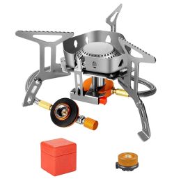 Albums Windproof Camp Stove Camping Gas Stove with Adapter Portable Collapsible Stove Burner for Outdoor Hiking and Picnic