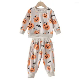 Clothing Sets Halloween Children's Set Spring And Autumn Men's Women's Pumpkin Print Long Sleeve Top Pants