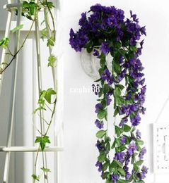 Lifelike Violet Orchid Ivy Artificial Flower Hanging Plant Silk Garland Vine African Violet6706040