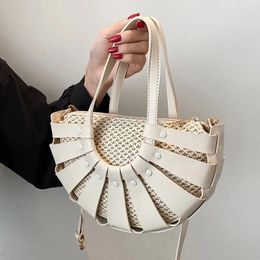 Shoulder Bags Straw Woven Tote Bag Summer Hhigh-quality Crossbody PU Leather Women's Designer Handbag Women Travel Messenger