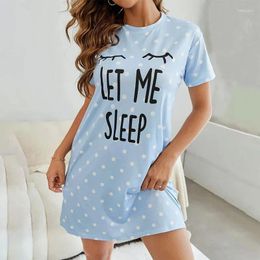 Women's Sleepwear Cute Letter Polka Dot Printed Nightgown Nightdress Comfy Short Sleeve Sleep Dress With Round Neck Casual Loungewear