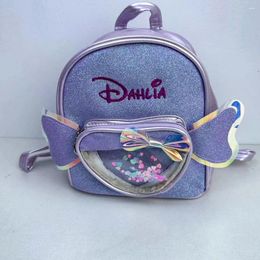 Backpack Love Bow Kindergarten Girl's Princess Personalised Name Transparent Heart Schoolbag Custom Embroidered Kids Gift Bag