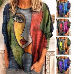 Women's Blouses Summer Abstract Art Face 3D Print T-shirts O-Neck Warm Women Blouse Fashion Long Sleeve Tees Tops