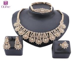 Dubai Gold Color Crystal S Jewelry Sets Nigerian Wedding Necklace Jewellry Set Whole Bracelet Earring Ring Set4380796