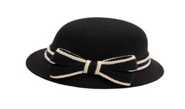 Women Imitation Wool Felt Bucket Hat With Brim Female Bow Fishing Hats Floppy Warmer Solid Caps2893313