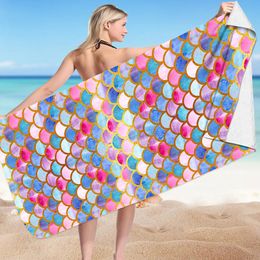 Ultra fine Fibre beach towel printed mermaid square bath towel yoga mat swimming leisure shawl bath towel tape wall hanging 240426