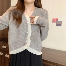 Women's Knits Cardigan Crop Grey Knit Tops For Woman White V-neck Sweater Winter Button Short Clothing Thermal Blouse Modern Warm 2024