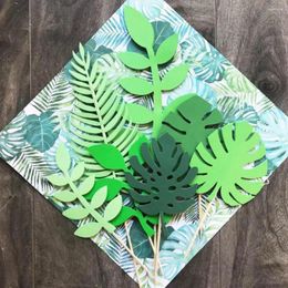 Party Supplies 7Pcs Cake Decoration Tools Tropical Style Topper Flags Wedding Birthday Green Leaf Shape Insert Card