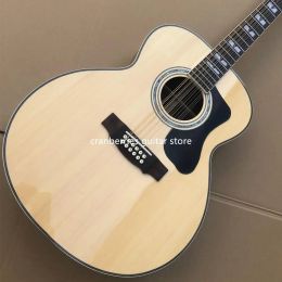 Guitar Custom GUI LDAcoustic Guitar with Ebony Fretboard,Solid Spruce Top, 12 Strings, Real Abalone, Free Shipping