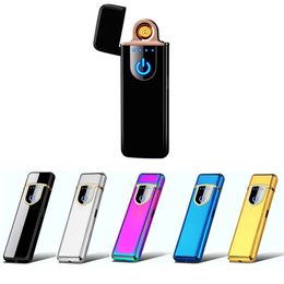 Electronic Rechargeable Lighter Fashion USB Windproof Cigarette Flameless Touch Screen Switch Portable Creative Lighters Gift s
