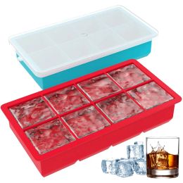 Tools Ice Cube Maker Tray with Lid Silicone MultiColor Square Cubic 4/6/8grids Big Ice Mould for Whiskey Cocktails Kitchen Ice Tool