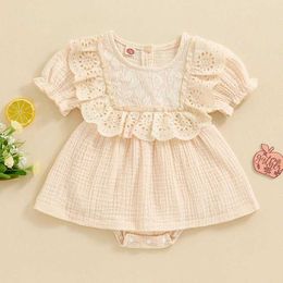 Rompers Summer Baby Clothing Girls Dress Eyelet Lace Short Sleeve Jumpsuit Newborn Infant Cotton Clothes H240507