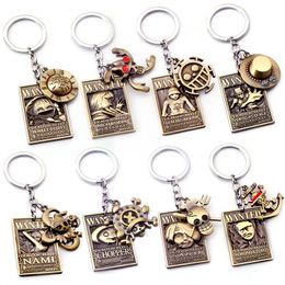 Fashion Keychain Ace Zoro Metal Key Holder Badge Keyring Copper Key Chains Hat Match Double Trinket Gifts