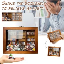 Miniatures Tiny Library AntiAnxiety Bookshelf Wooden Bookshelf Display Cabinet Shaking Stress Reliever Bookshelf Birthday Book Lover Gift