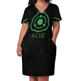 Casual Dresses Logo Loose Pocket Dress Fashion Print Short Sleeve V-Neck A-Line Scp Acid A C I D Secure Contain Protect Y2K