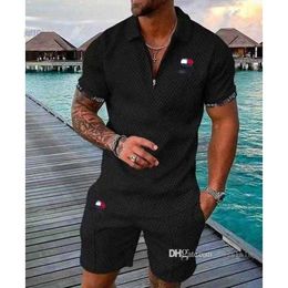 Mens Designer Short Tracksuits Summer Plus Size 3xl Luxury Two Piece Set Spring Brand Printed Outfits Cotton Blend Sleeve Polo T-shirt and Shorts Sports Suit KHUC