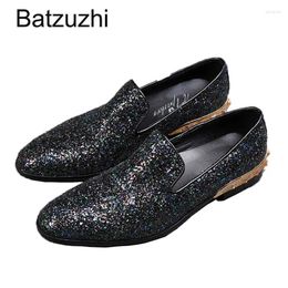 Casual Shoes Ntparker Brand Men Italian Style Leather Dress Pointed Toe Sapatos Homens Wedding Flats Black Blue Rhinestones