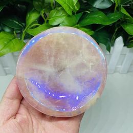 Decorative Figurines Aura Natural Rose Quartz Bowl Crystal Round Plate Healing Crystals Dish Luck Gift Home Decor Ornament