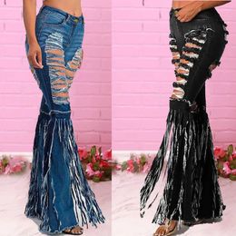 Women's Pants Capris WomenS Ripped Bootcut Trousers Jeans Personality Trendy High Waist Jeans Couple Harajuku Hole Baggy Denim Pantnes De Mujer Y240504