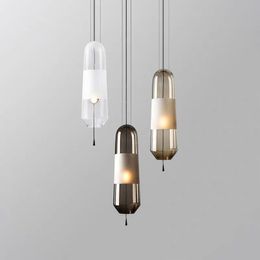 Retro Glass Pendant Light Nordic Dining Room Pendant Lamp Creative Minimalist Transparent Lampshade Bar Restaurant Lighting