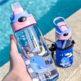 Cups Dishes Utensils 500ML childrens cartoon water bottle childrens drinking straw cup anti fall water bottle school summer portable water bottleL2405