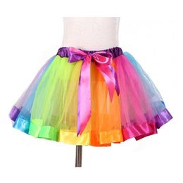 tutu Dress Child Girls Multicolor Princess Tulle Dance Dress Rainbow Tutu Skirt Tulle Mini Dress Dancewear d240507