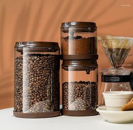 Storage Bottles One-button Exhaust Glass Coffee Bean Tank Powder Sealed Kitchen Fresh-keeping