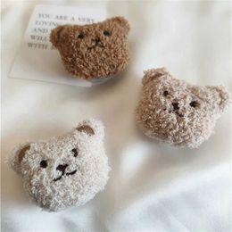 Cell Phone Mounts Holders Korea Cute Cartoon Teddy Bear Fur Grip tok Bracket For iPhone 15 Universal Lovely Animal Phone Holder Ring Support Stand GripTok