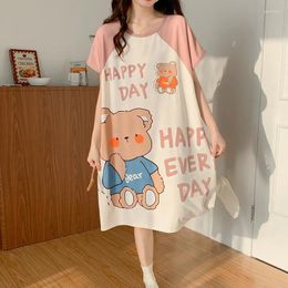 Women's Sleepwear Summer Nightgown Thin Short-sleeved Cute Cartoon Students Girls Sweet Homewear Printing Pyjamas Leisure