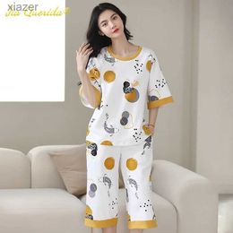 Women's Sleepwear SUKAE Womens Pajama Set M-5XL Large Calf Length O-Neck Womens Pajamas Retro Comfortable Casual Womens Pajamas WX