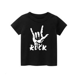 2024 Fashion Kids T Shirt For Boys Black White Grey Short Sleeve Children Clothes Rock Print Boy Girls Tops 240416