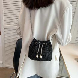 Shoulder Bags Women Glittering Satchel Bag Solid Colour Rhinestone Shinny Sling Purse Drawstring Bling Bucket Female Dating