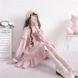 Casual Dresses Spring Dress Women Harajuku Pink Ladies Ruffle Lace Patch Kawaii Lolita Cosplay Sweet Loose Vestidos