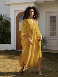 Sexy Vacation Bikini Cover-ups Plus Size Kaftan House Dress Hand-knit V-neck 2024 Women Summer Beachwear Swimsuit Cover Up Q1306