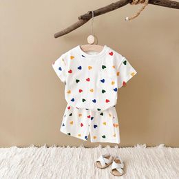 Clothing Sets Baby Clothes Set Born Girls Casual Full Body Printed Love And Plaid Short Sleeved T-shirt Shorts Vacation Style Boys Outfit