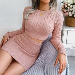 Work Dresses TPJB Fashion Twist Knitted Sweater Skirt 2 Piece Set For Women Suit Solid Short Tops Elastic Waist Mini Sets