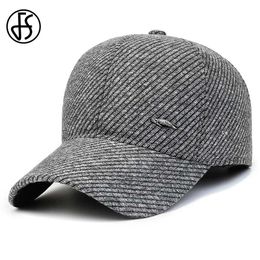 Ball Caps FS Warm Winter Hats For Men Grey Mature Plus Velvet Trucker Hat High Quality Felt Women Baseball Cap With Ear Flap Gorras Hombre Y240507