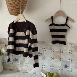 Clothing Sets 2024 Styles Girls 2Pcs Set Striped Knitted Sweater Vest Spring Suits Kids Clothes 2-8 Years