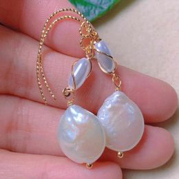 Dangle Earrings Natural Baroque White Pearl Ellipse Beads Gold Ear Hook Casual Hoop Minimalist Men Diamond Chandelier Handmade Beaded