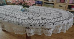 Handmade Crochet Table Cloth Oval Dinner Tablecloth Crocheted Lace Cotton Extra Long Cover9693422