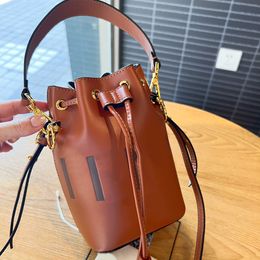 7A Designer Bag Drawstring Closure Small Bucket Handbag with Two Detachable Shoulder Straps - One Long and One Short Crossbody