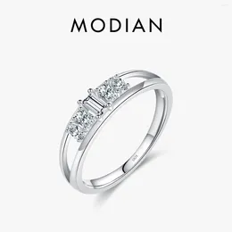 Cluster Rings MODIAN 925 Sterling Silver Trendy Geometric Double Layer Lines CZ Ring Delicate Party For Women Fine Jewellery Gift