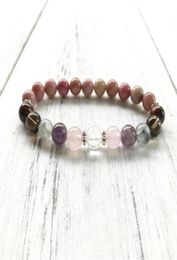 Relief Stress Anxiety Bracelet 7 Crystals Healing Wrist Mala Beads For Daily Gratitude Rhodonite Beaded Strands4699404